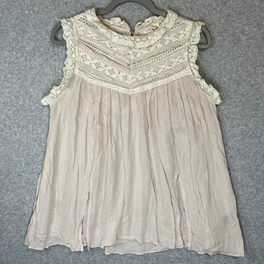 POL Crochet Lace Yoke Sleeveless Babydoll Top S Pink Victorian JFT604